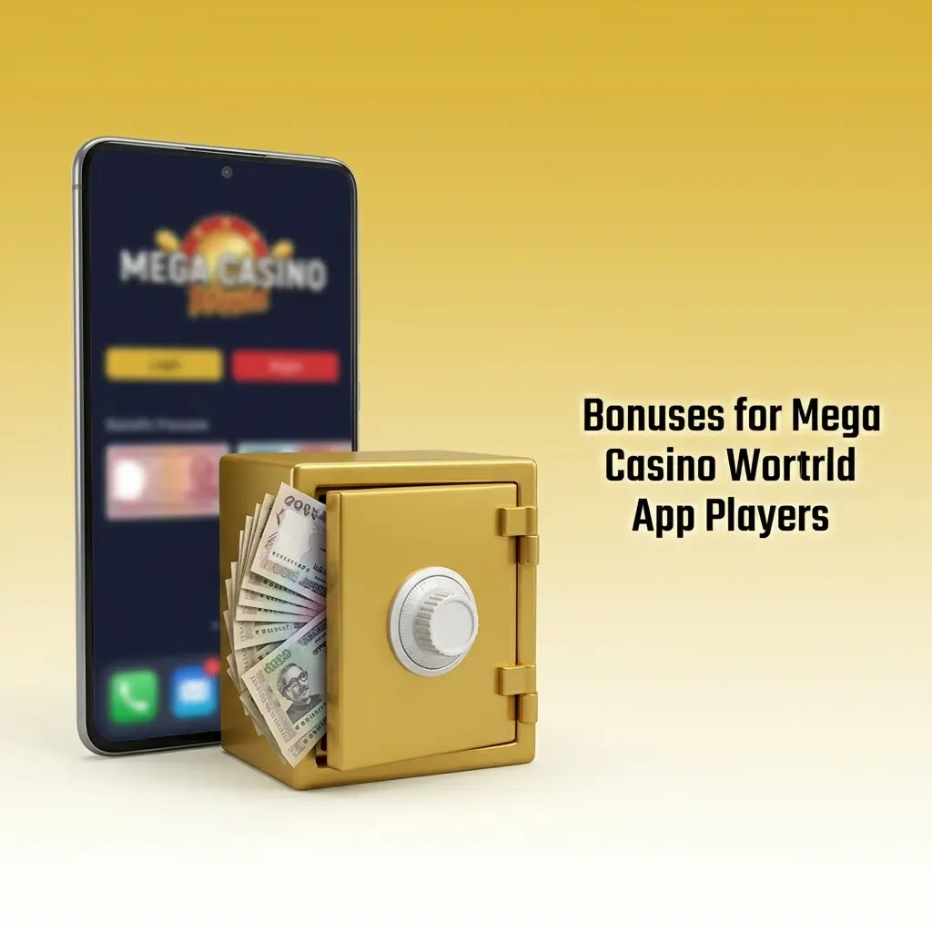 Mega Casino World app bonuses: 150% deposit match, sports free bet, weekly cashback, and referral rewards for players.