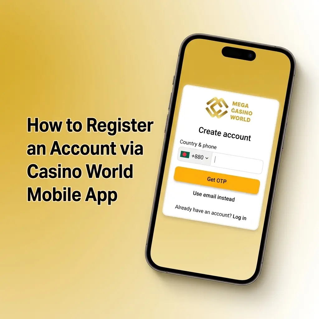 Step-by-step guide to registering an account on Mega Casino World mobile app using promo code MCW150.
