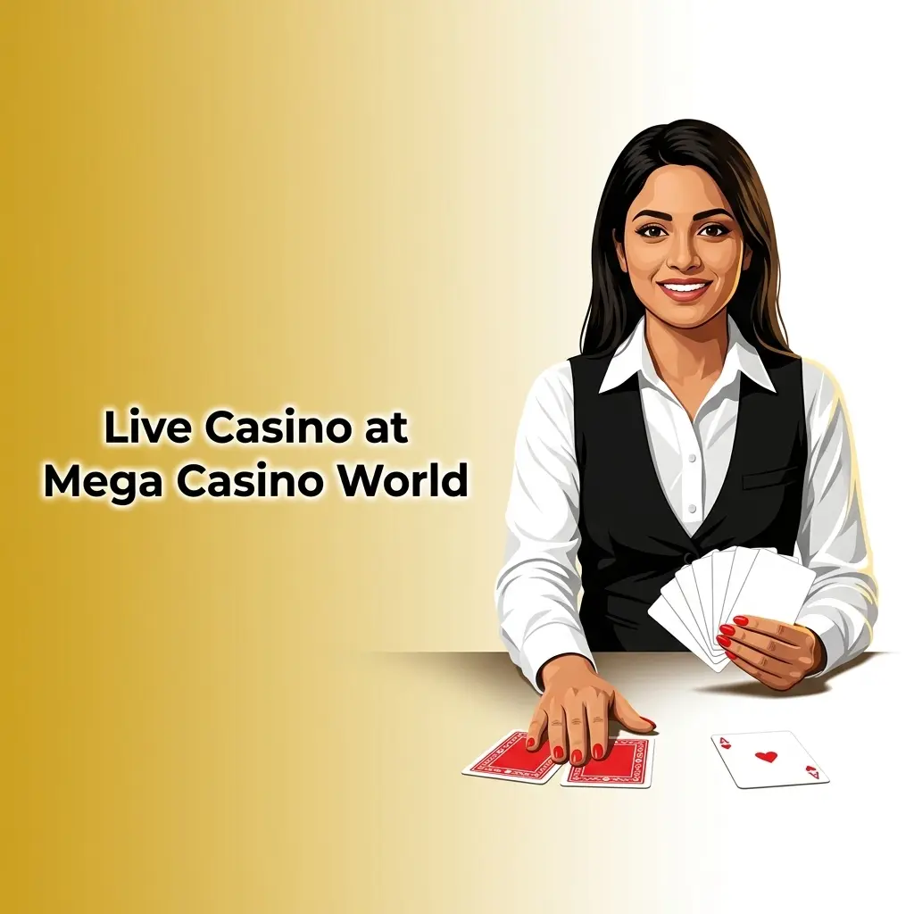Live Casino at Mega Casino World: streamed dealers for Roulette, Blackjack, Baccarat, Game Shows and Poker with real-time chat.