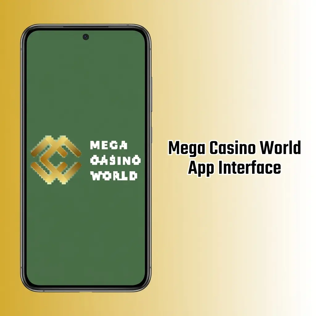 Mega Casino World app dark gold interface with sports, casino tabs, deposit and live betting on home screen