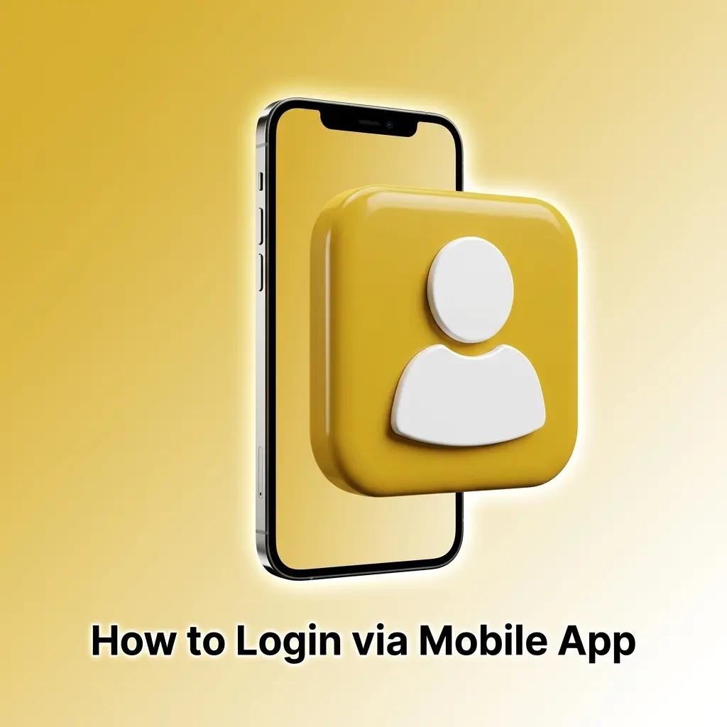 Step-by-step guide showing how to log in via the mobile app using phone number and password to access account