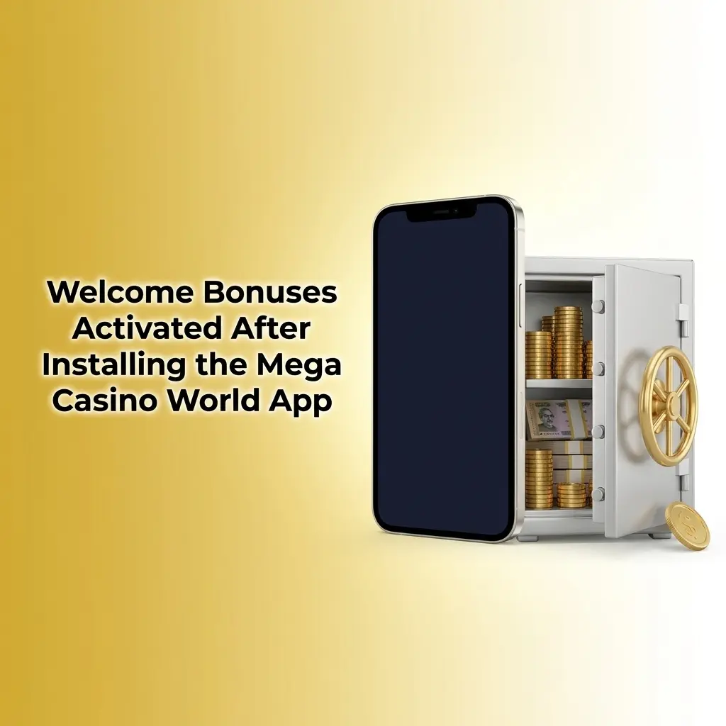 Mega Casino World app welcome bonuses: 150% deposit match, sports bonus, free spins, reload and cashback offers for new players.